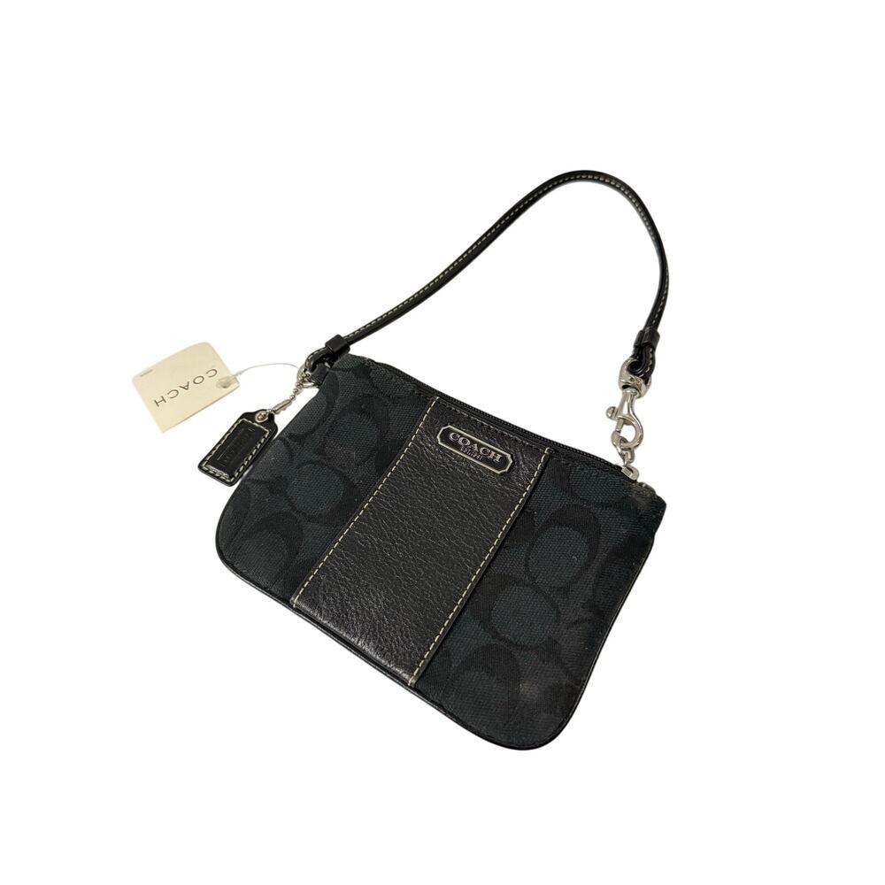 NWT Black Coach Signature Wristlet Leather Canvas Wallet Cardholder GS